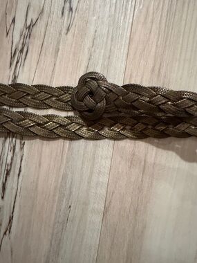 Muted Gold-Tone Bronze Brass Metal Braided Adjustable Belt